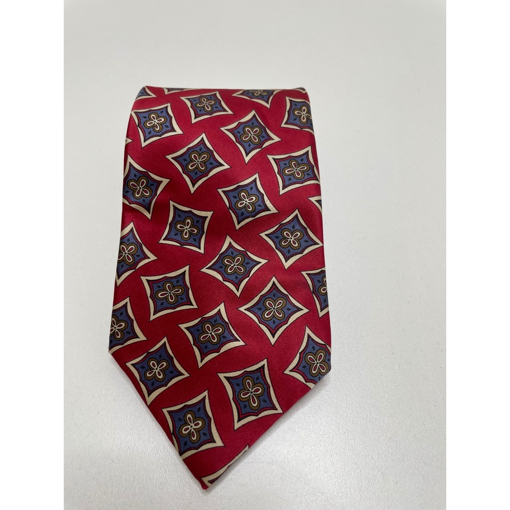 Geoffrey Beene 100 Silk Tie Necktie Red Blue Geometric USA Italy Business Office